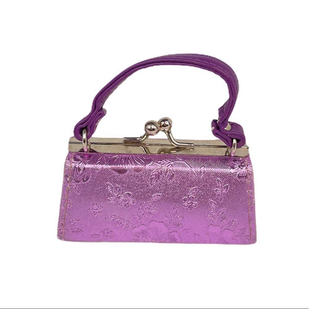 Floral Coin Purse, Purple, Silver Tone